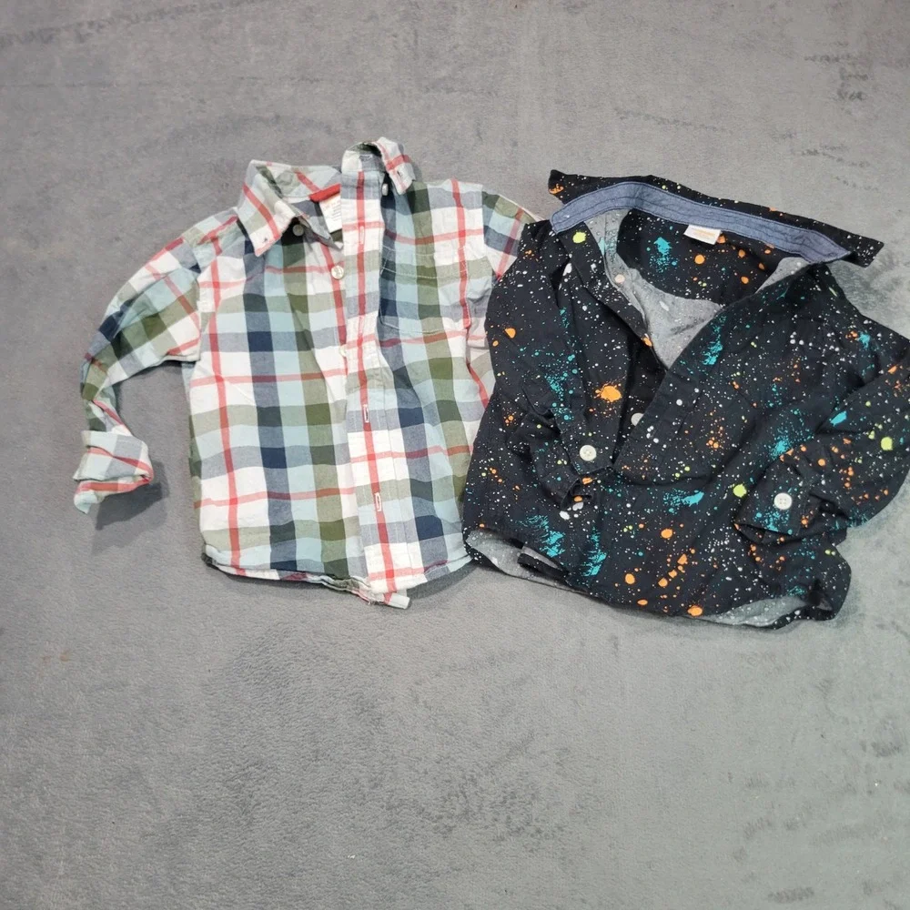Gymboree Button Down Shirts Boys 18-24M Multi Plaid Paint Splatter Lot 2 Casual